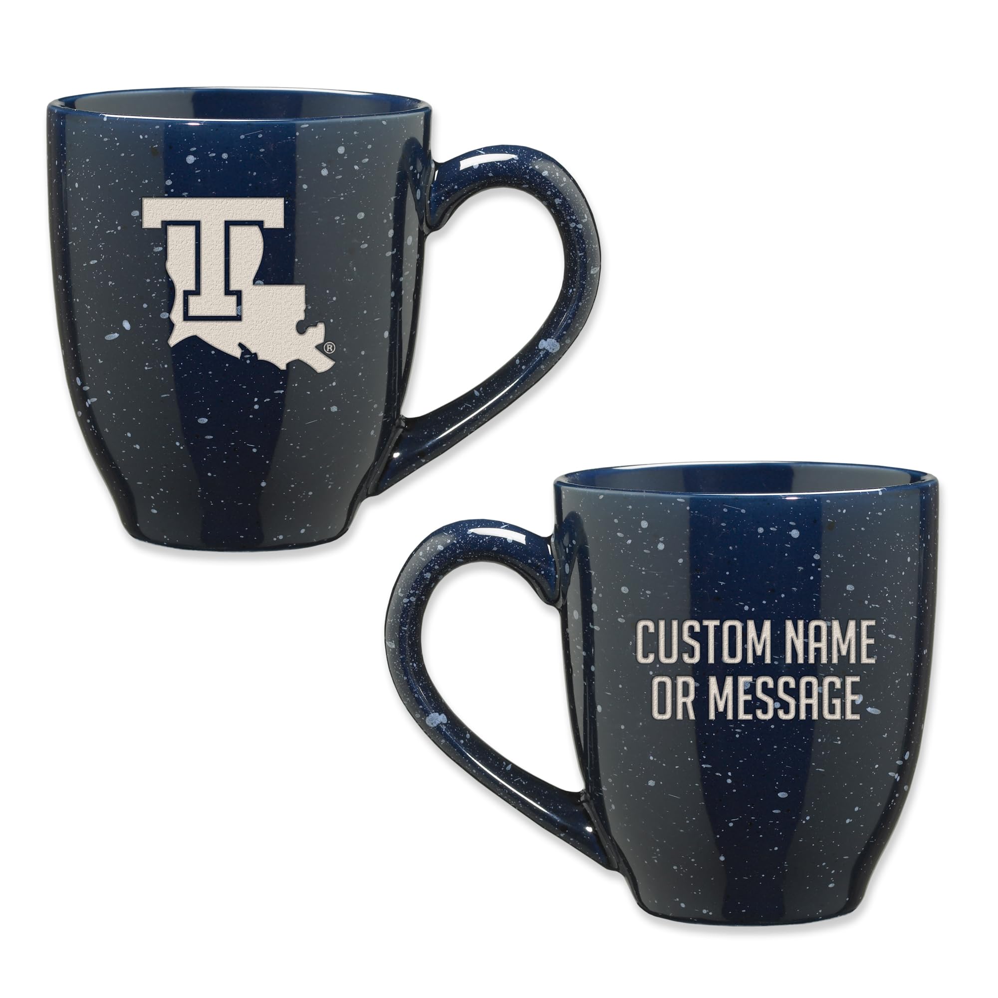 Rico Industries NCAA Louisiana Tech Bulldogs Navy Blue Personalized 16 oz Team Color Laser Engraved Speckled Ceramic Coffee Mug
