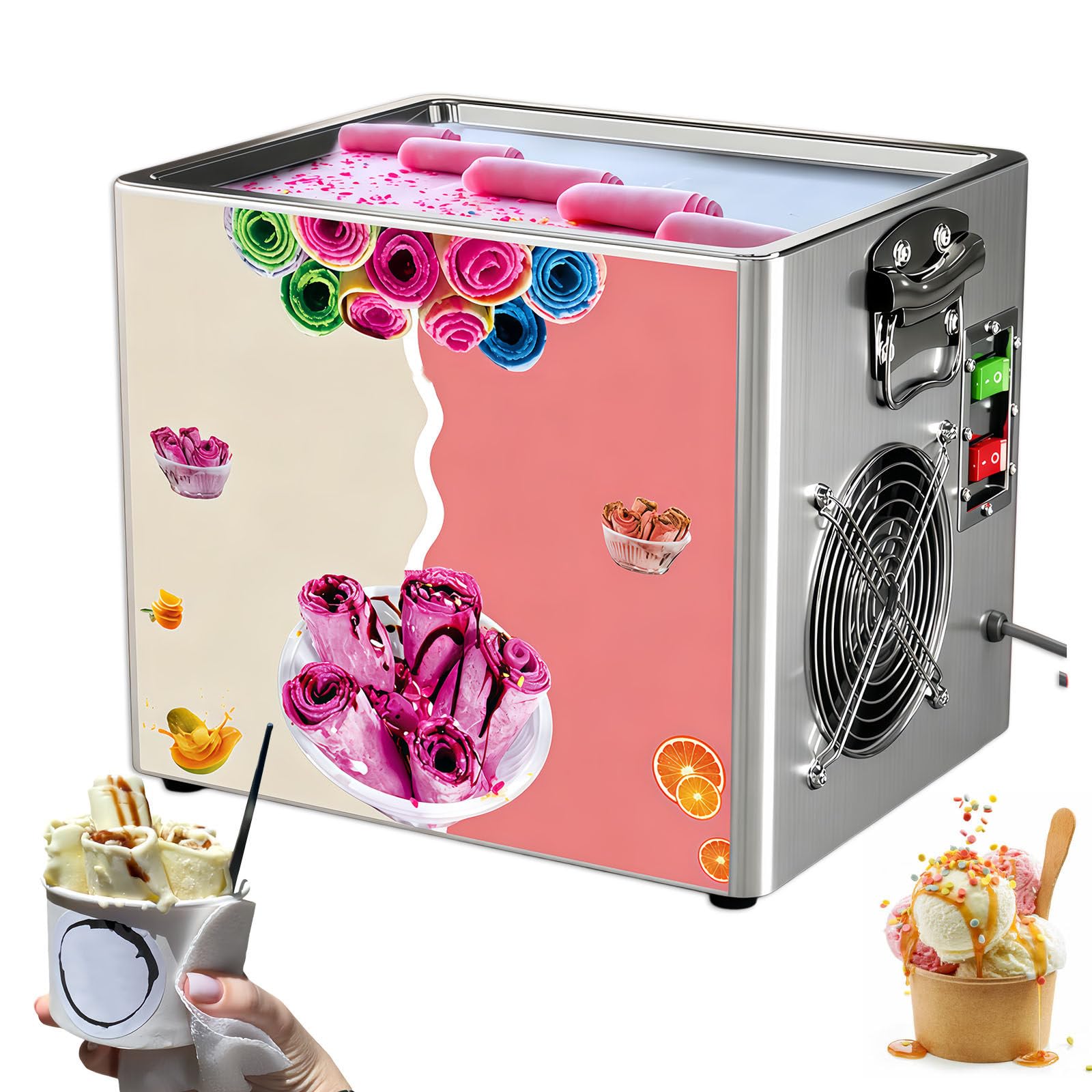 Glowdora Commercial Rolled Yogurt Ice Cream Machine, Instant Stir Roll Ice Cream Machine, Commercial Single Square Ice Pan Machine, For Homemade Treats