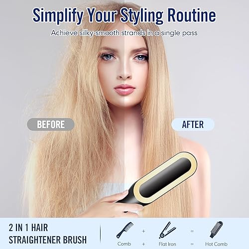 Miniatura 3 de Alisador de pelo iónico para mujer con 5 ajustes de temperatura, calentamiento rápido y peine alisador de cabello de doble voltaje, anti-quemaduras