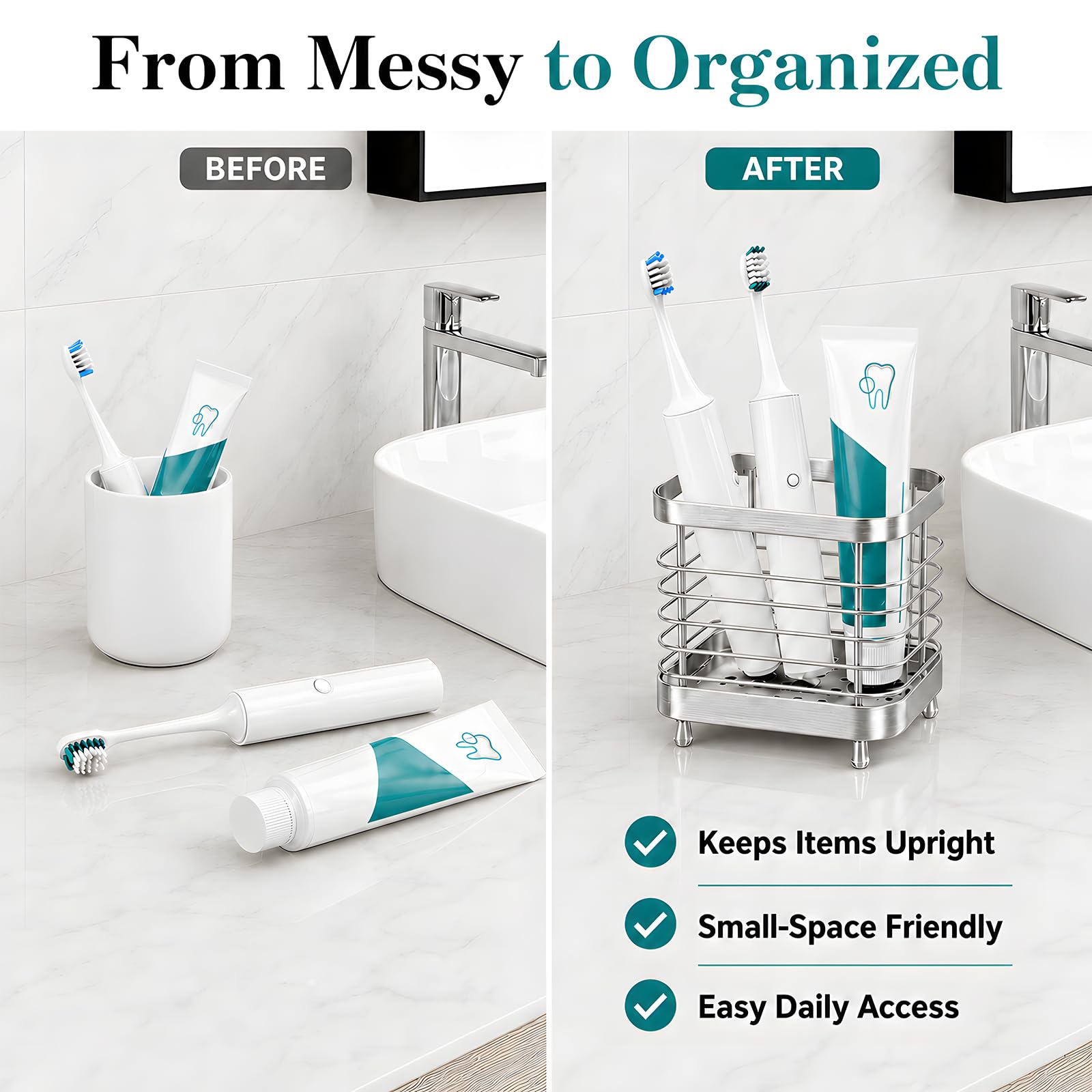 Stainless Steel Toothbrush Holder - Keep Bathroom Organized -7