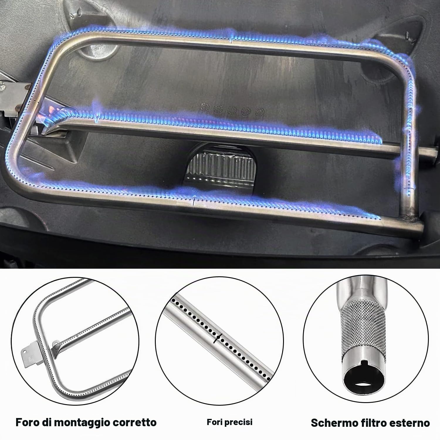 Tubo di Bruciatore in Acciaio Inossidabile 65032 per Weber Q300 Q320 Q3000 Q3200, Ricambio Brenner per Weber 404341 424001 426001 57060001 57067001, Sostituto Ersatzteil 60036 13122 80385 80387