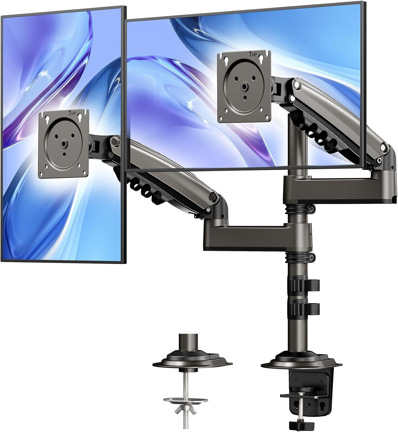 HUANUO 13”-32” Soporte de Monitor 2 Monitores, Pantalla Ergonómico Ajustable en Altura 2 Monitores, Inclinación,Giro,Peso máximo 9KG VESA 75/100