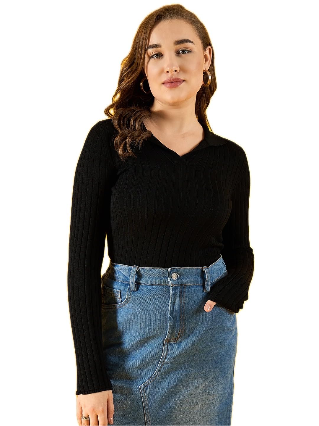 98 north 98 Degree Women Pure Cotton Collar Neck Sweater Has A Full Sleeve & Straight Hem-AW25AZG1165-BLACK-picture-35