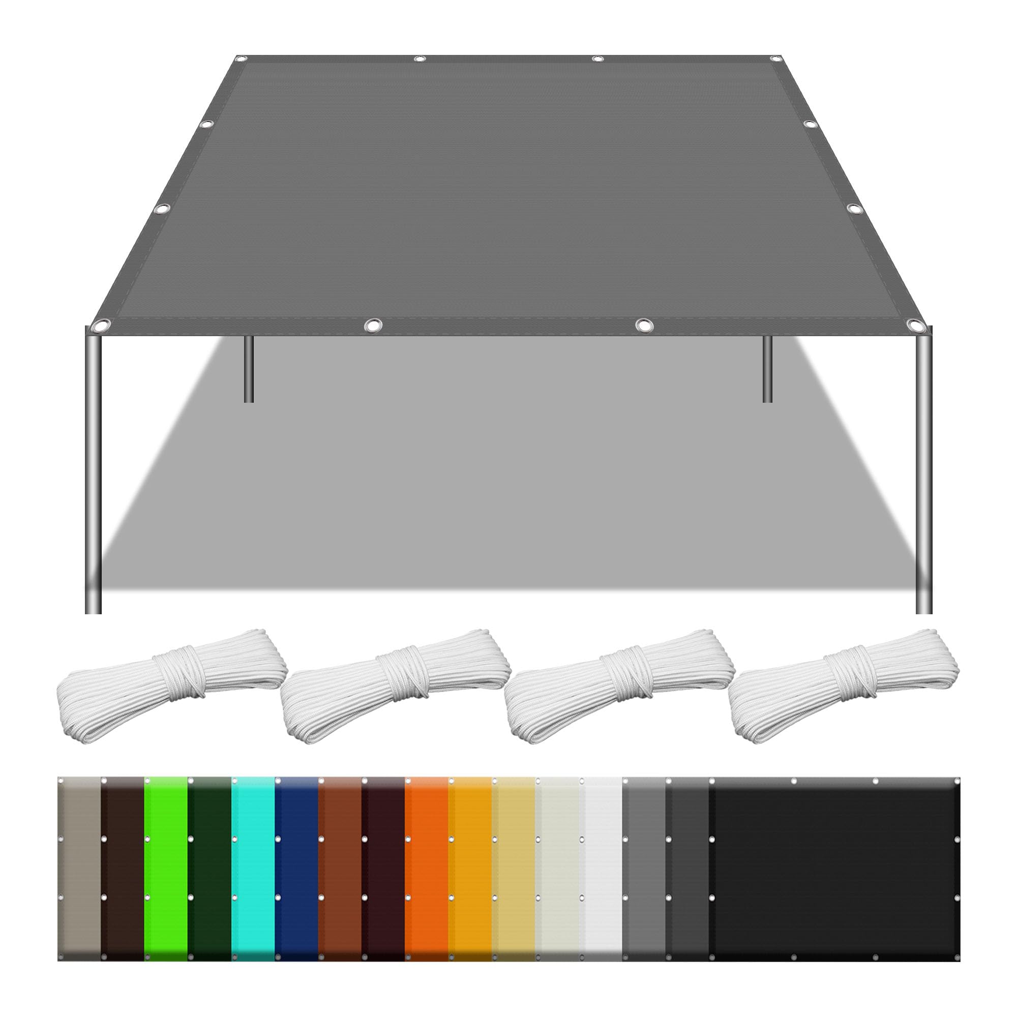 Voile d'ombrage rectangulaire anti-UV et résistant au vent gris clair