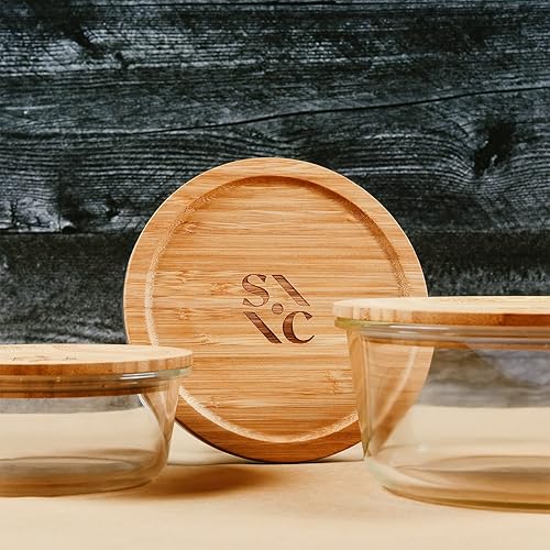 Miniatura 2 de Stone & Clay Juego de recipientes para almacenamiento de alimentos, fiambreras de vidrio con tapas de bambú, reutilizables, aptas para microondas y