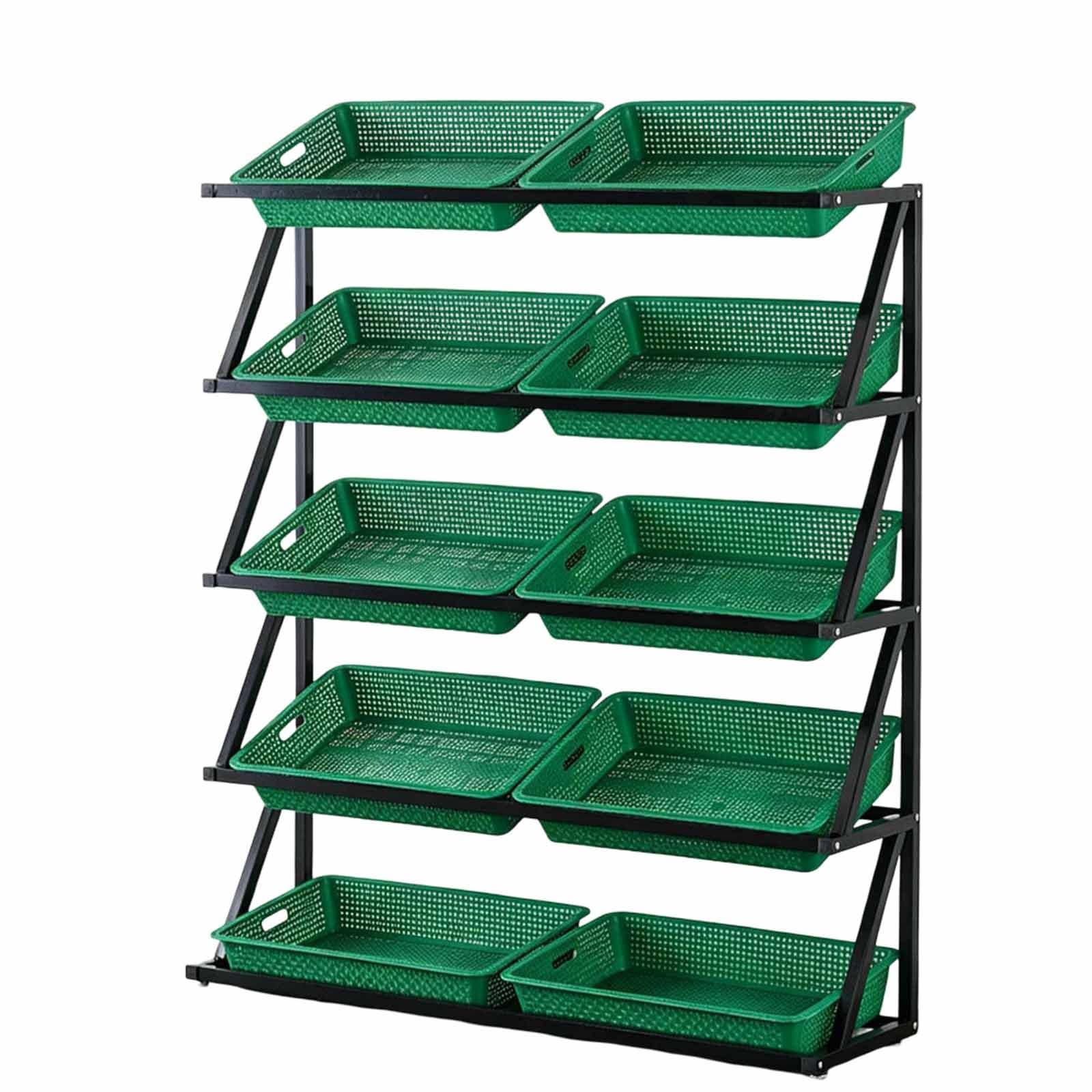 Étagères commerciales pour fruits et légumes, organisateur d'étagères marché avec paniers en PP, présentoir à fruits, élégant présentoir service à plusieurs niveaux(Green,5-tier)