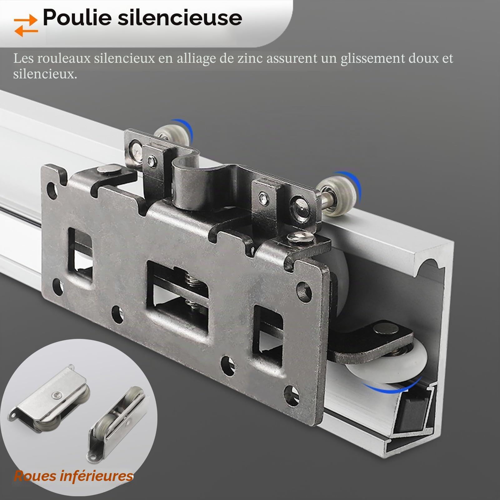 Kit de quincaillerie invisible pour porte coulissante avec mécanisme de fermeture douce pour portes de placard modernes et portes escamotables