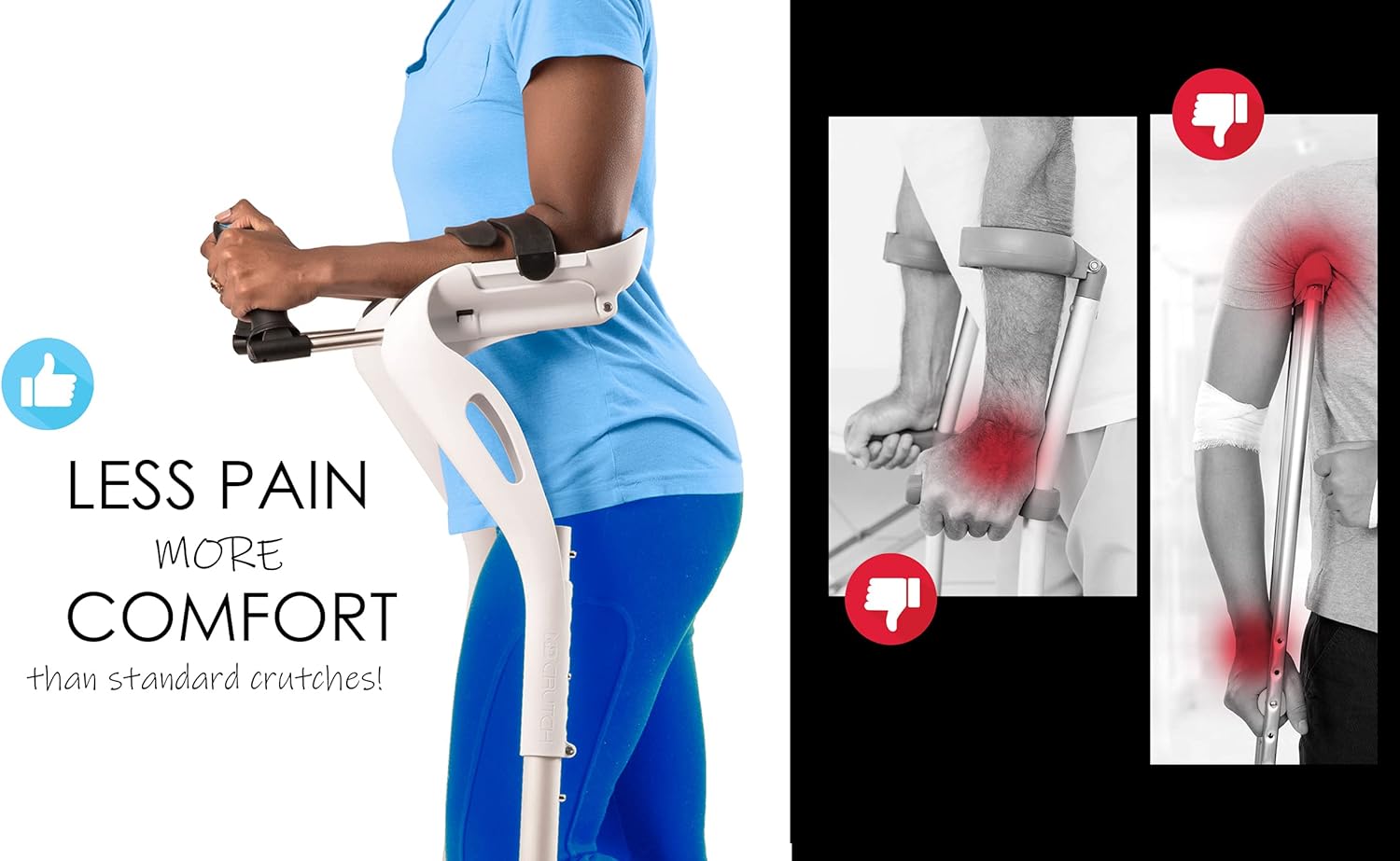 Forearm Crutches Adult, 1 Pair Hands Free Crutches Adult, Ergonomic Walking Cane, 2 Walking Support Forearm Crutches for Adults, Fits (4’11”- 6’8”) Adjustable Crutches, Mobility Device (Black) : Health & Household