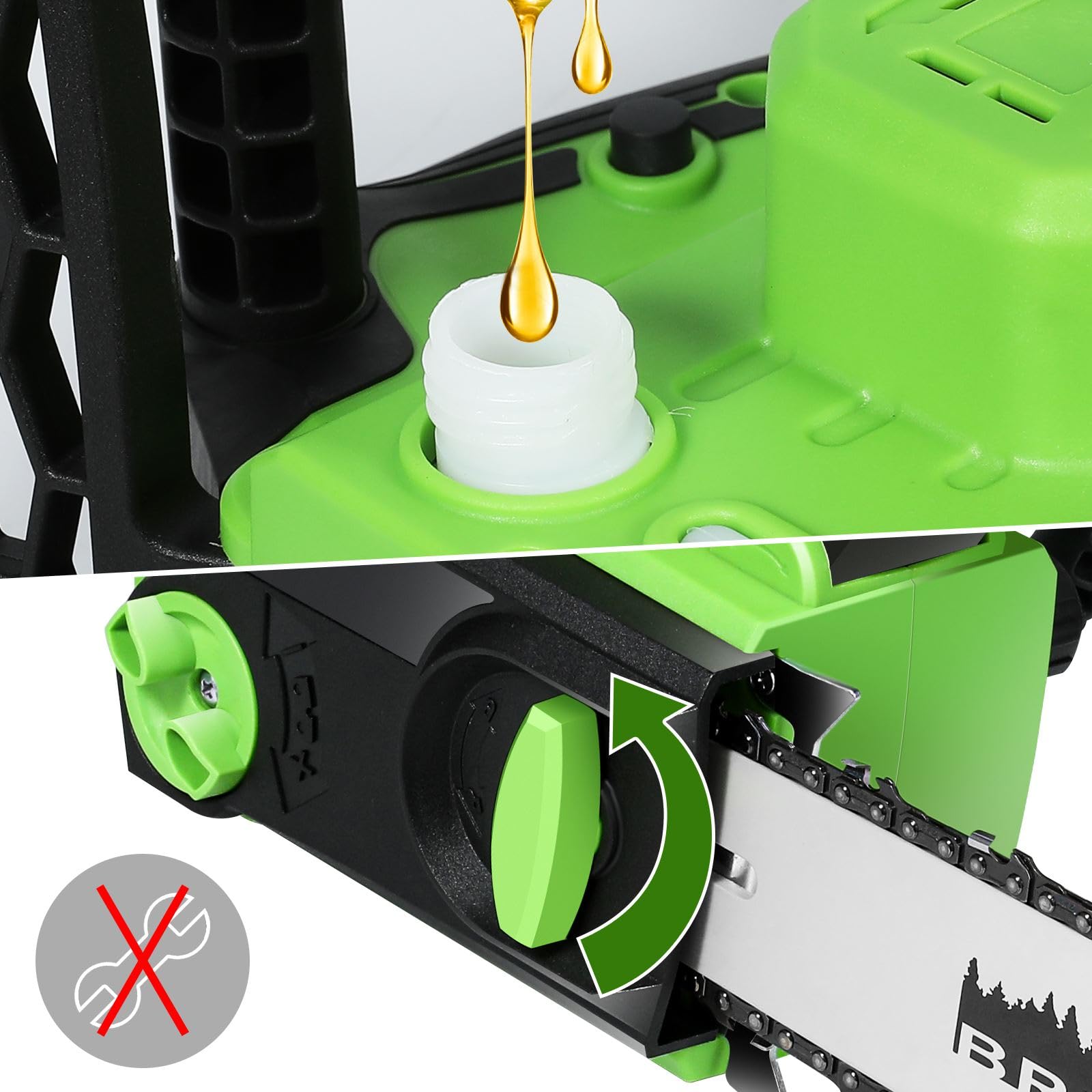 Motosierra de Batería 16 Pulgadas,Motosierra Eléctrica 2200W,indicador de potencia LED,3150 m/min,con 2 baterías de 4.0 Ah,Lubricación Automática de Aceite de Bomba, para Podar Árboles