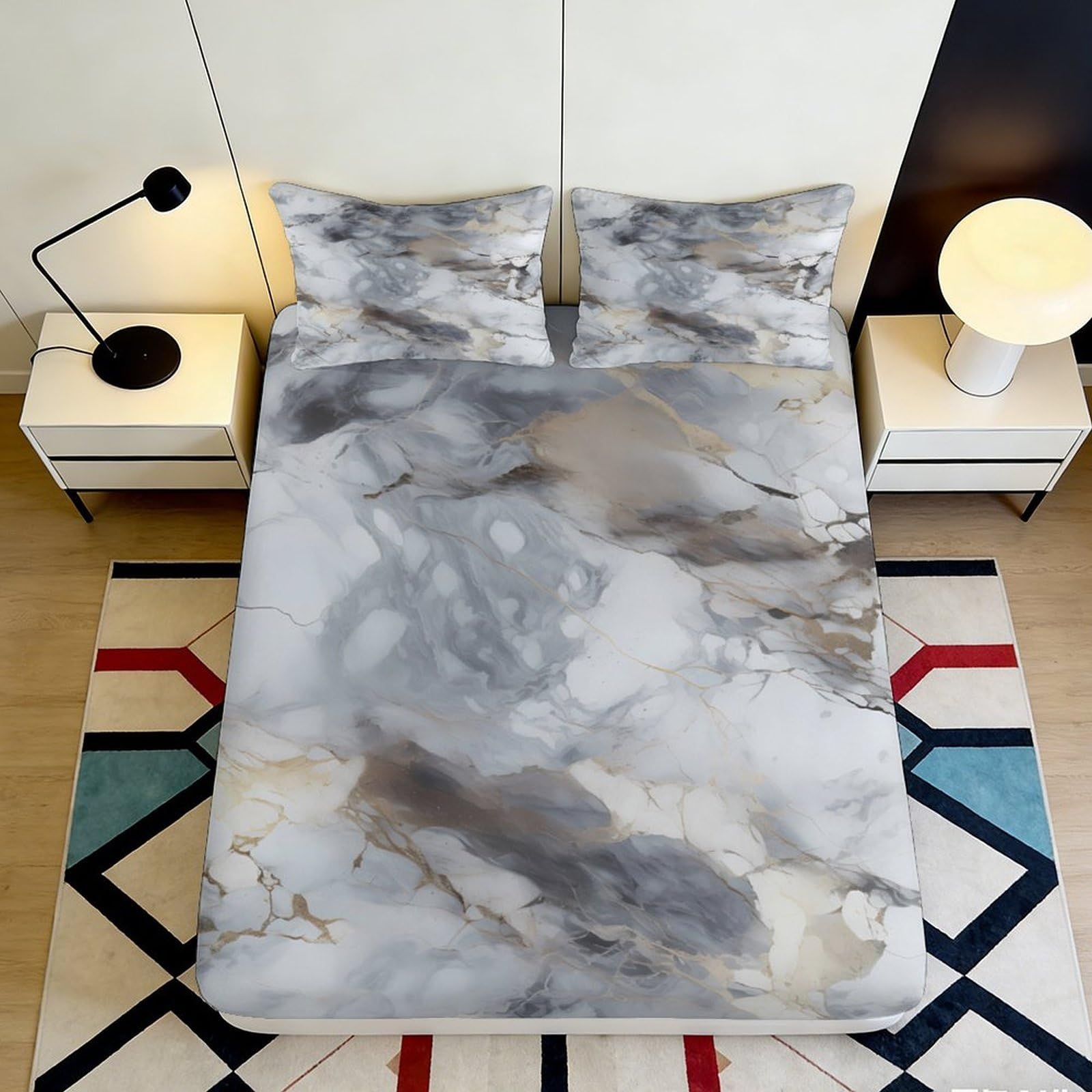 Qjzxknhpgr Style-10 3D Printed Marble Grey Fitted Sheet Microfiber Soft Bedroom Decor Abstract Smoke Mattress Cover For Home Dorm 90X200x25cm