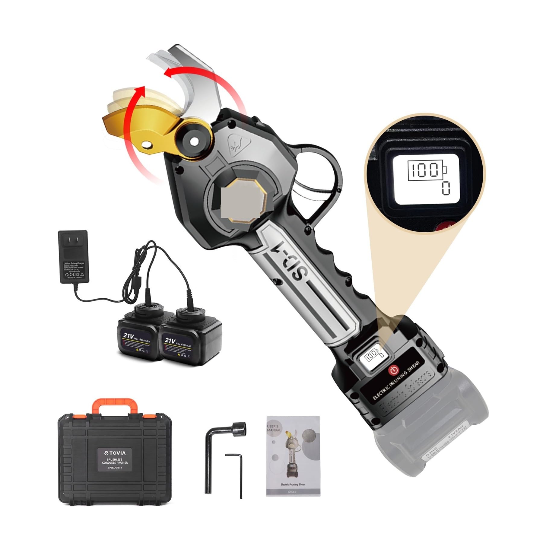 Sécateur électrique 21V avec batterie 4Ah pour branchages de 40mm