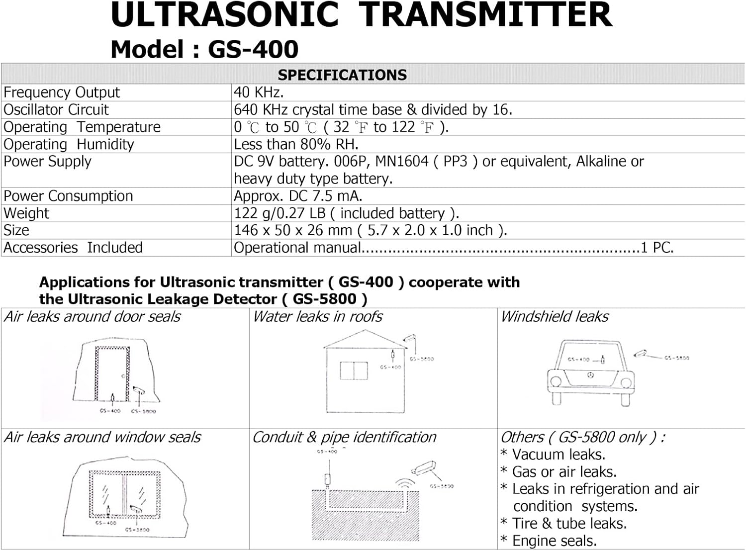 GS-400 Ultrasonic Transmitter for GS-5800