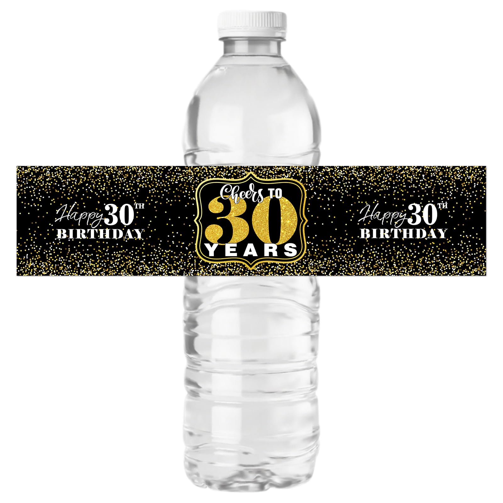 Happy 30th Birthday Bottle Labels Stickers Cheers to 30 Years Party Wine Bottle Wrappers 30 Birthday Anniversary Famliy Party Lables Favor Decoration Supplies Waterproof Black Gold 32 Stickers