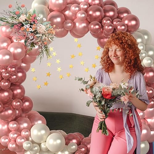 Miniatura 8 de Guirnalda de globos de doble relleno blanco perla, color blanco arena, oro rosa, kit de arco de globos de diferentes tamaños para baby shower,