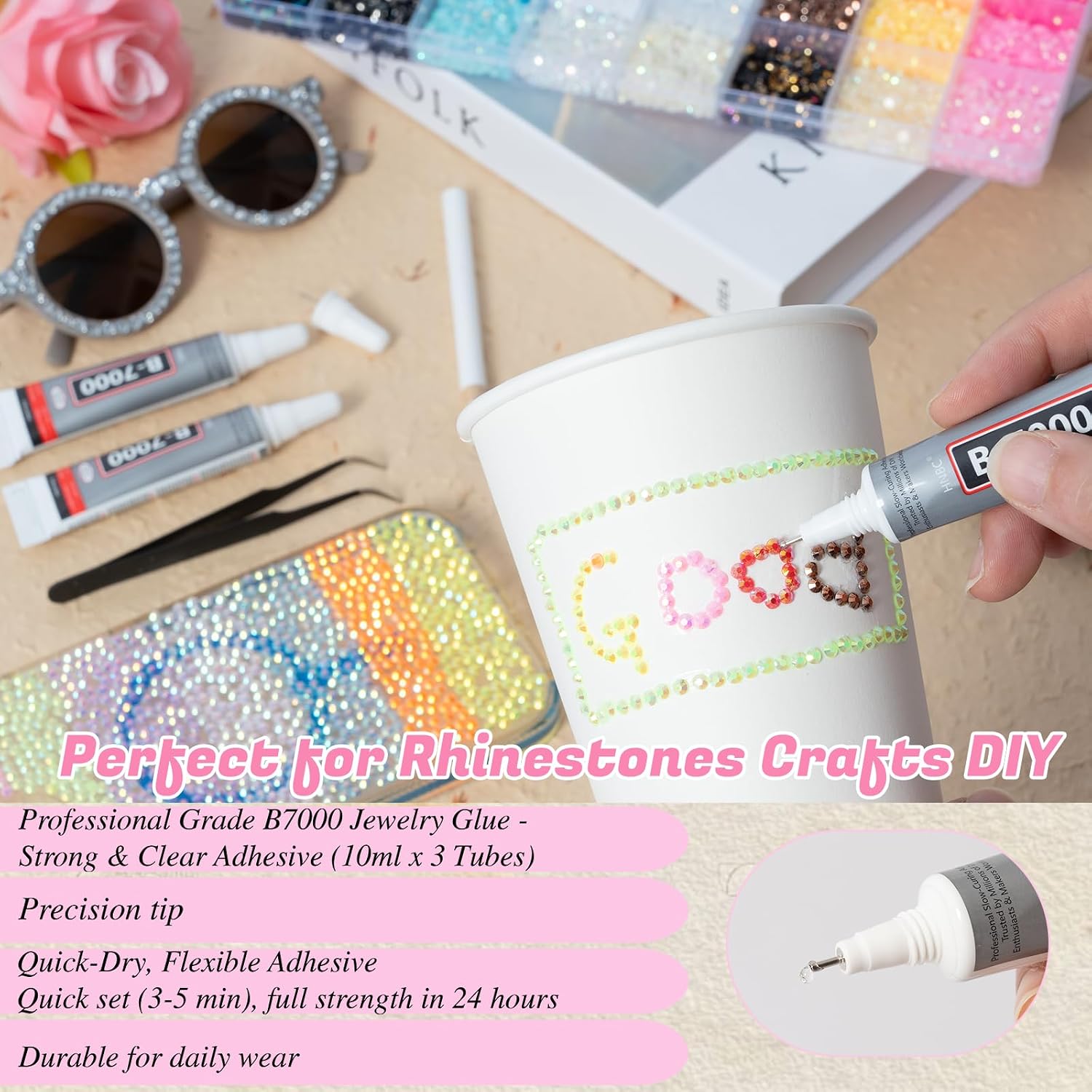 2 Boxes Rhinestones for Bedazzling Kits, Multicolor 3mm Resin Jelly Flatback Bedazzled Gems, 2-6mm Silver Clear Bedazzler, Bedazzler with 3Pcs B7000 Jewelry Glue for Crafts Book Nail Art