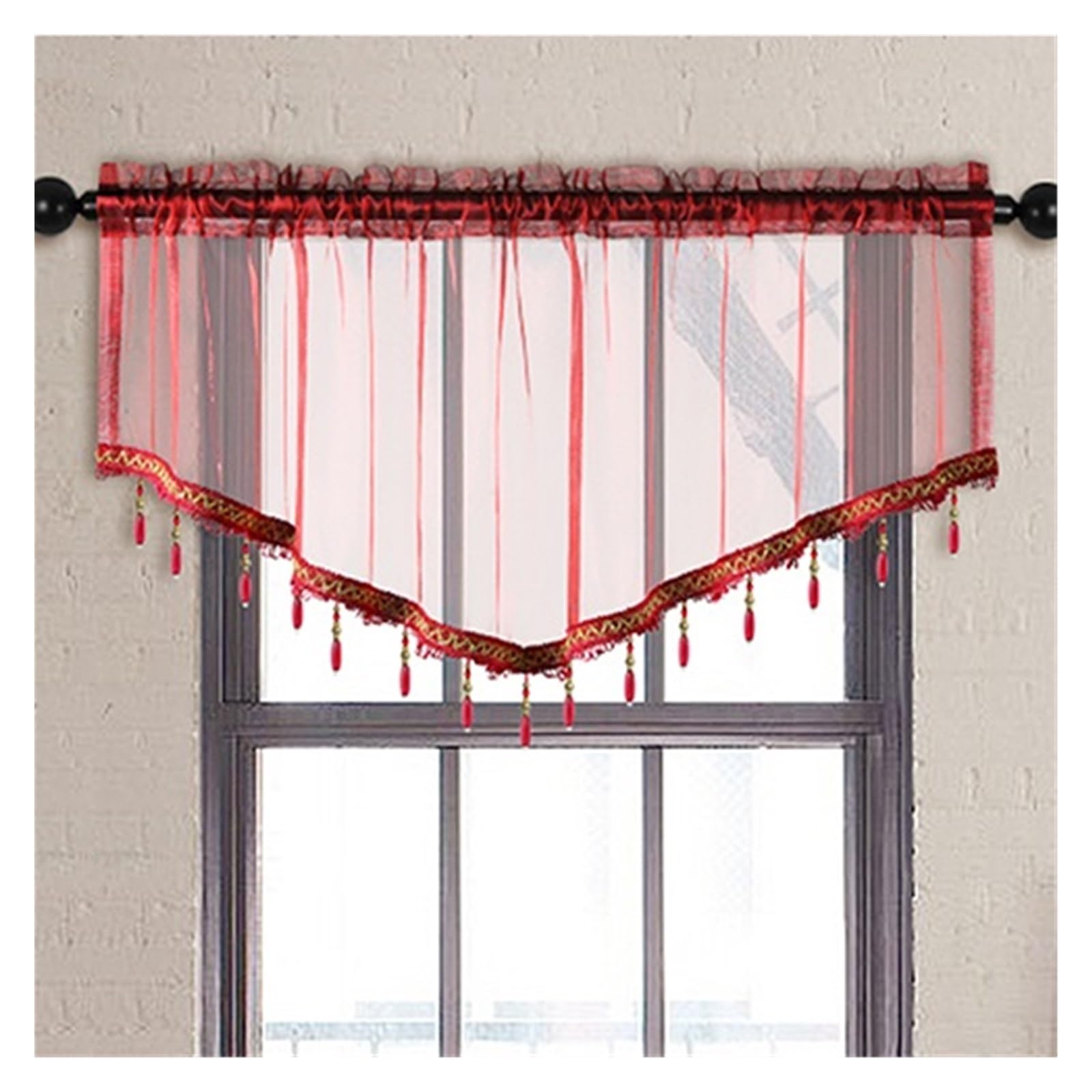 SparklWLeaf Beaded Triangle Curtain 1pc Pure Color Curtain Valance with Beads,Rod Pocket, for Living Room,Transparent Thin Sheer(Color 3)