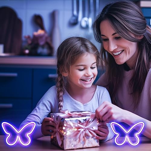 Miniatura 3 de Letrero de neón de mariposa para dormitorio, 1 paquete de luz LED de neón de mariposa azul USB  decoración de pared para fiestas, cumpleaños, bodas,