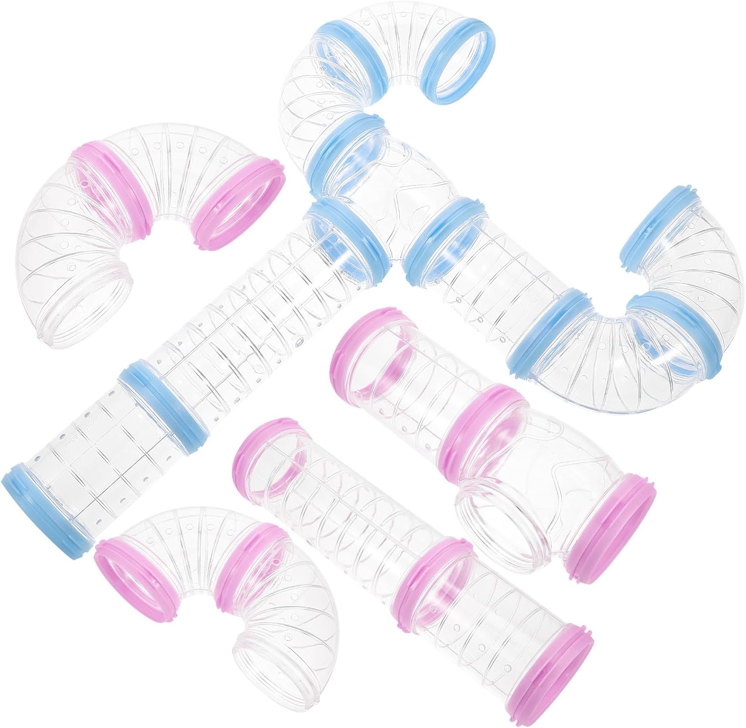 2 Sets Hamster Tubes and Tunnels DIY Plastic Hamster Cage Tunnel Kit, Pink and Blue, Pet Cage Supplies for Small Animals Exercise and Hideout