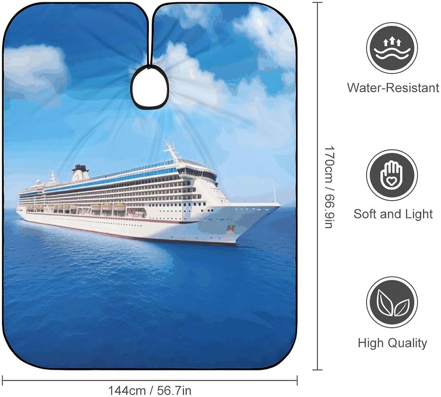 Cruise Ship Apron for Women Men,Barber Cape with Adjustable Snap Closure,Hair Cutting Cape,66.9 X 56.7 Inches for Hair Dye, Comb-out, Styling, Shampoo