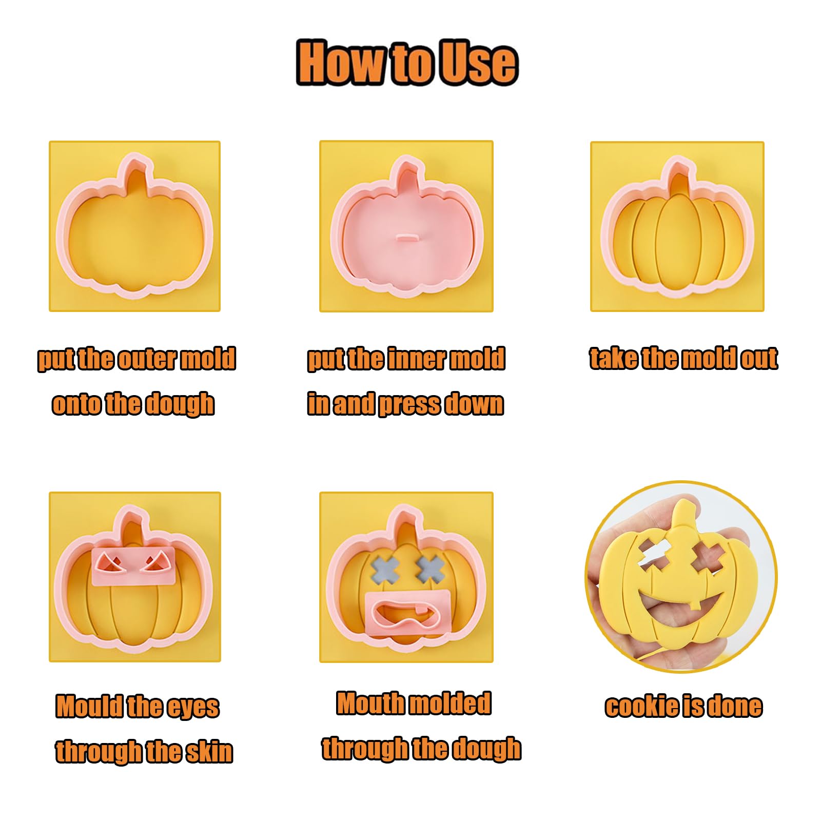 Mini Pumpkin Cookie Cutter Set - 8 Halloween Face Stamps For DIY Baking & Family Fun