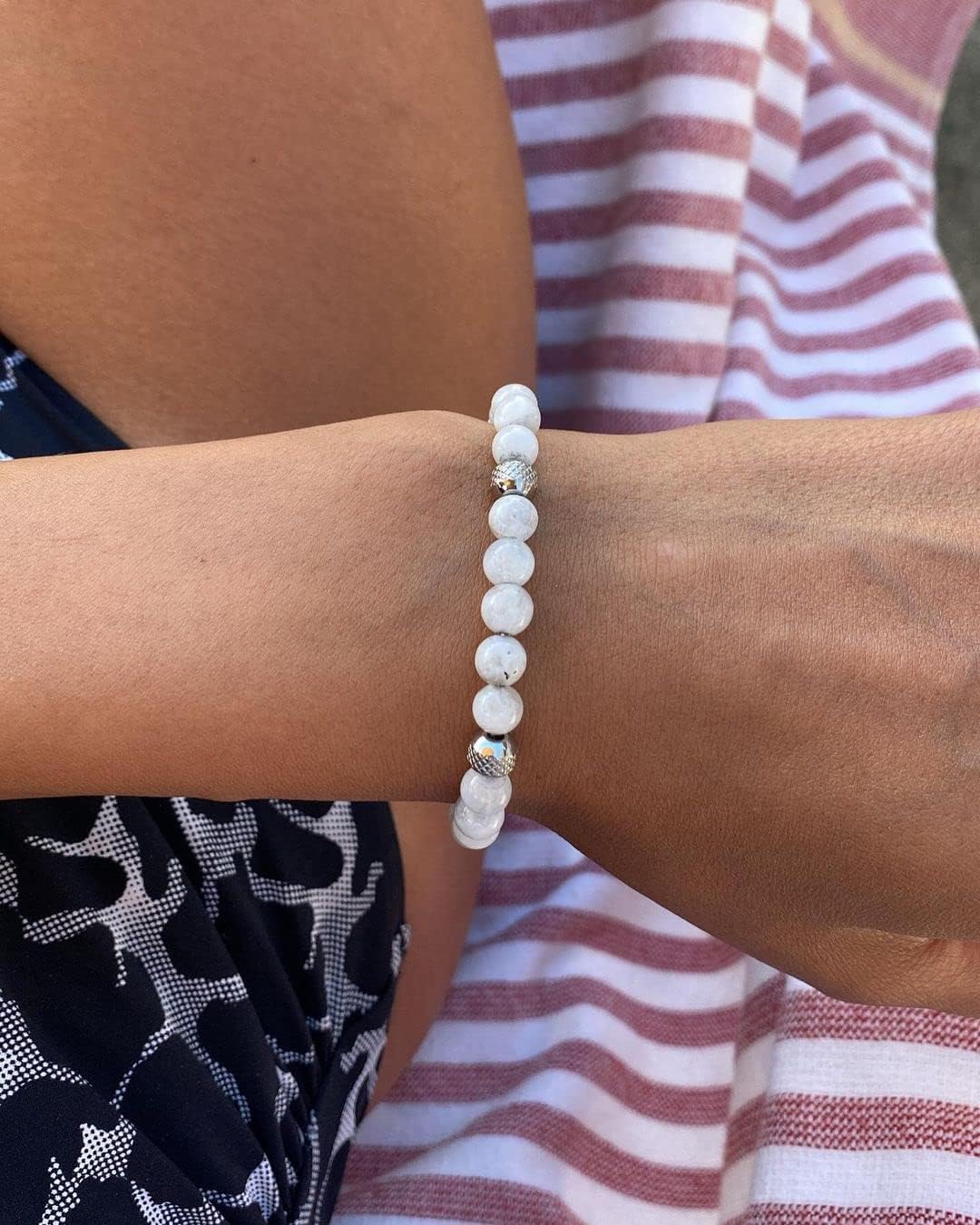 10:10 Beaded Bracelet for Men and Women – Natural MoonStones Gemstones and Stainless Steel – Adjustable & Durable & Elegant – Made in Italy - Image 3