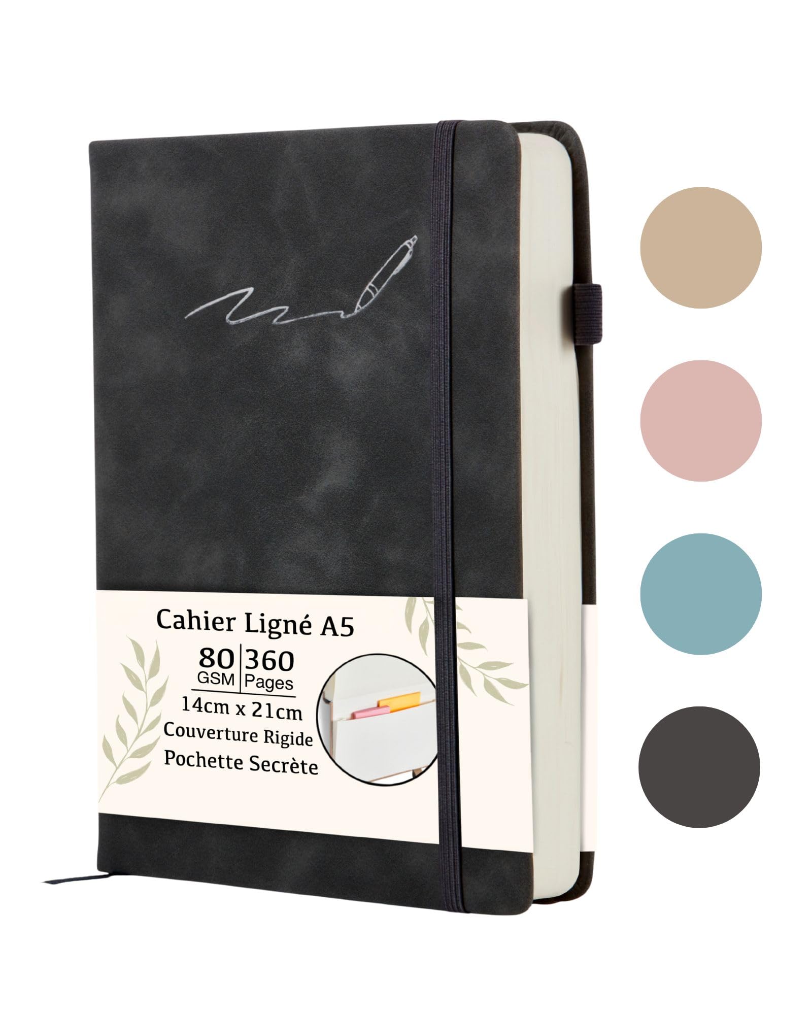 Carnet A5 Ligné 360 Pages Journal Intime Adulte Noir, Cahier d'écriture Aesthetic, Cadeau Femme Homme
