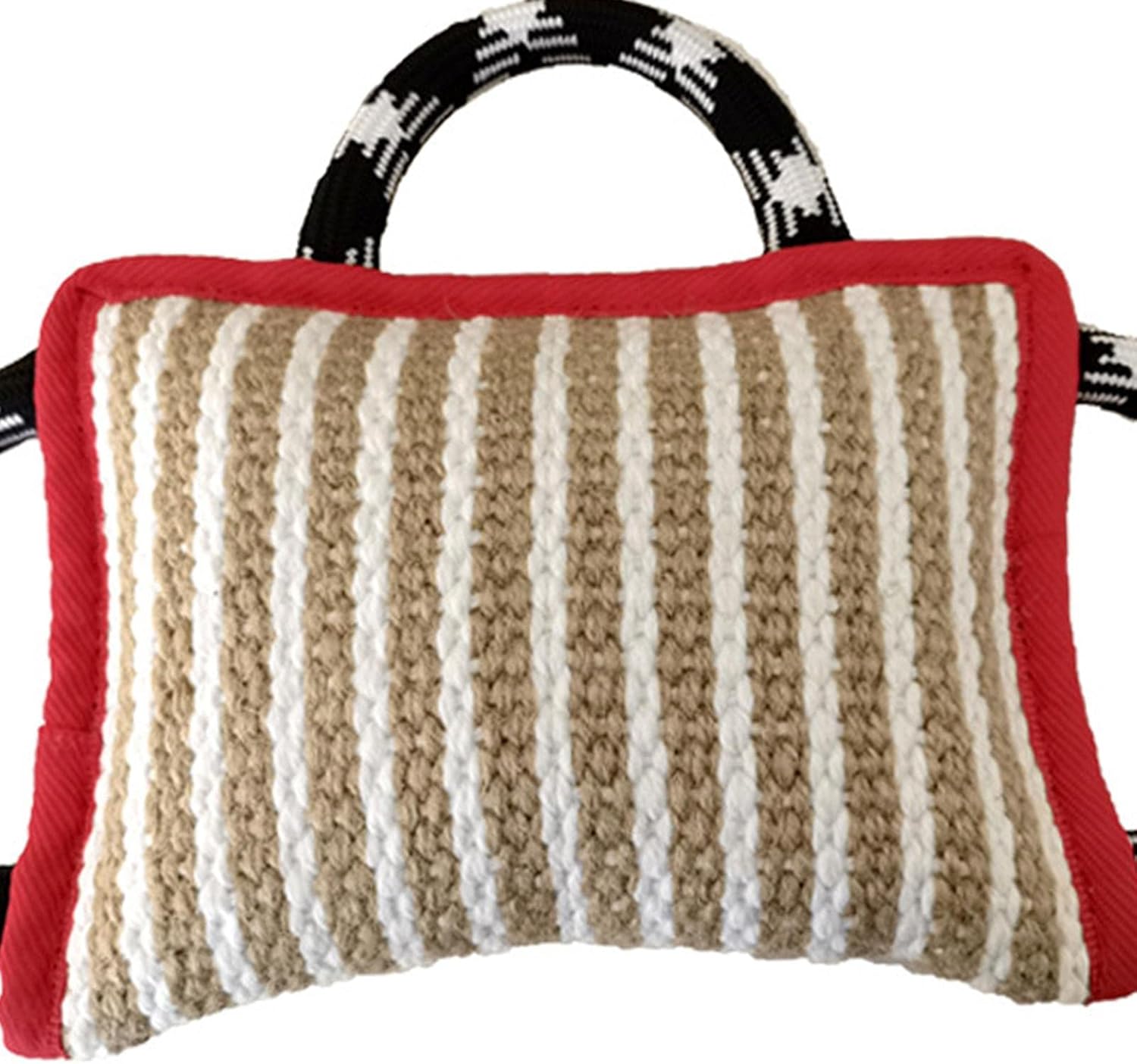 Pillow Tug Toy with 3 Handles Interactive Tug Toy Training Biting for Small Medium Large Dogs, Red