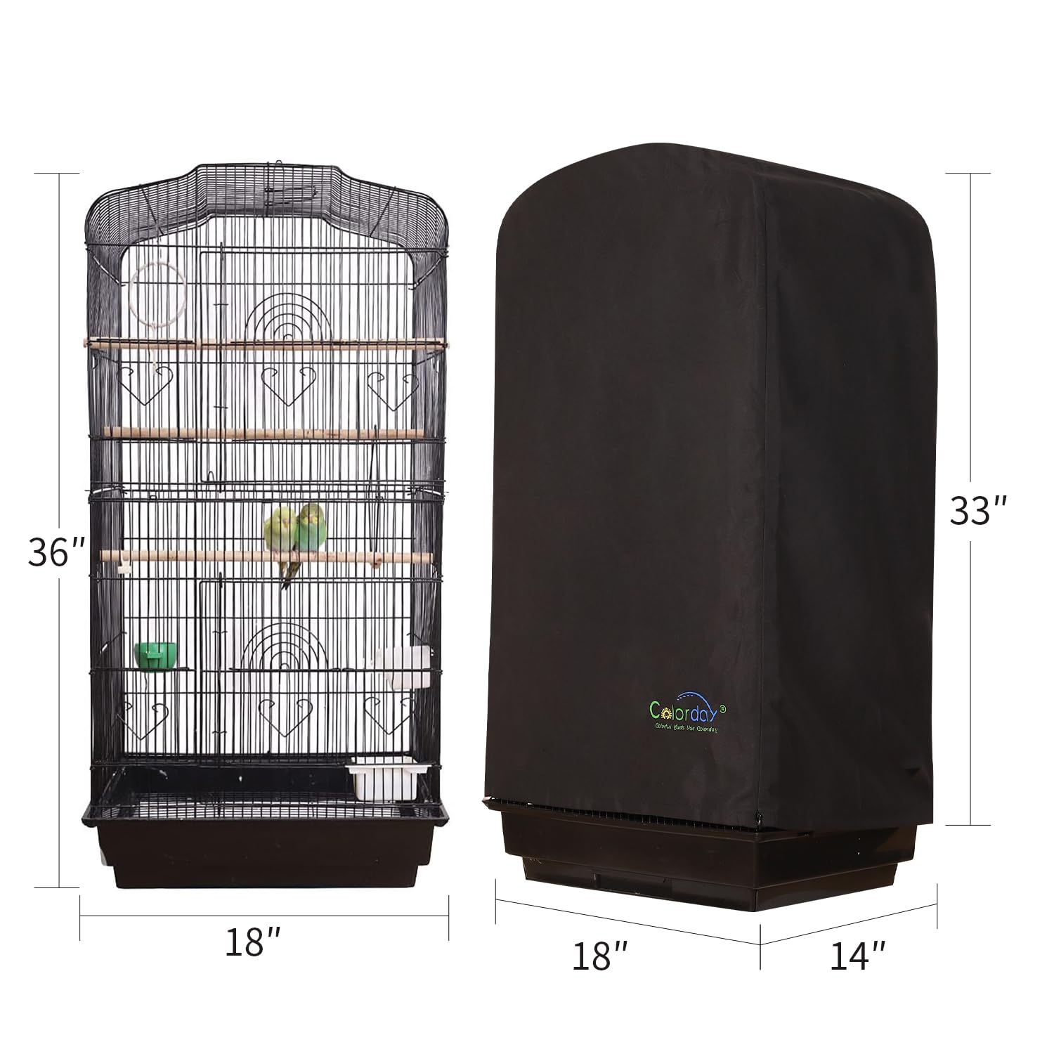 Colorday Good Night Bird Cage Cover for Large Bird Cage with Play Top (Patent Pending) (Black, 64"), 36 inches H - Image 2