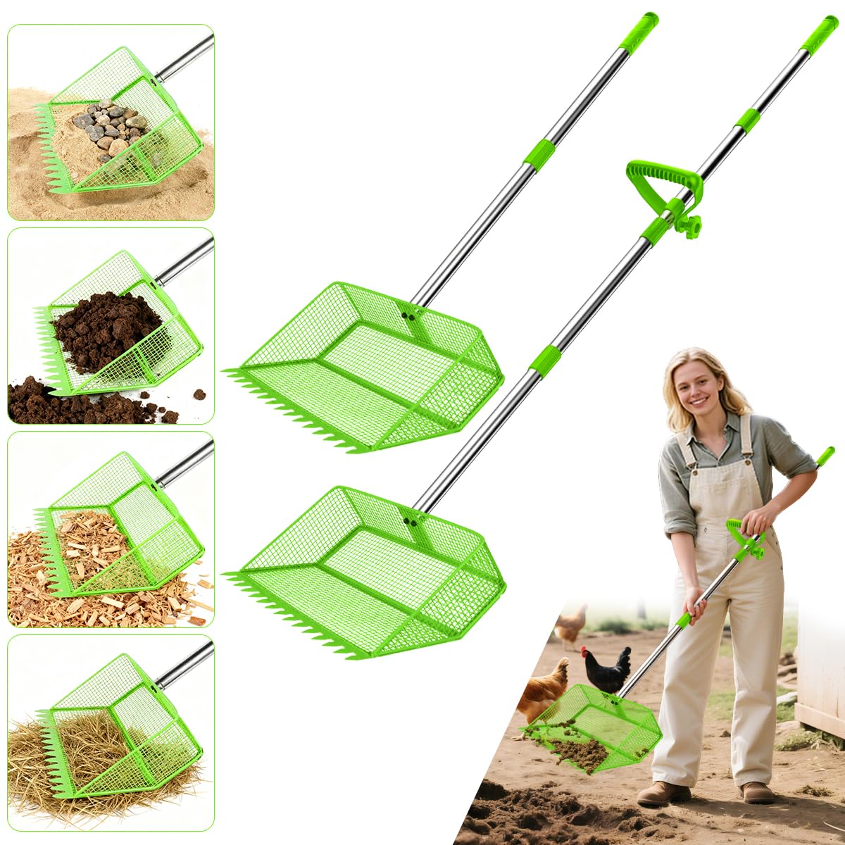 Photo 1 of ***MISSING PARTS***
2026 Upgraded 2-in-1 Chicken Poop Scooper & Rake with Handle, 12inch Heavy-Duty Metal Chicken Coop Scoop for Sand Sifting Shovel Litter Scooper for Farm House Chicken Coop Cleaning Tools Accessories
