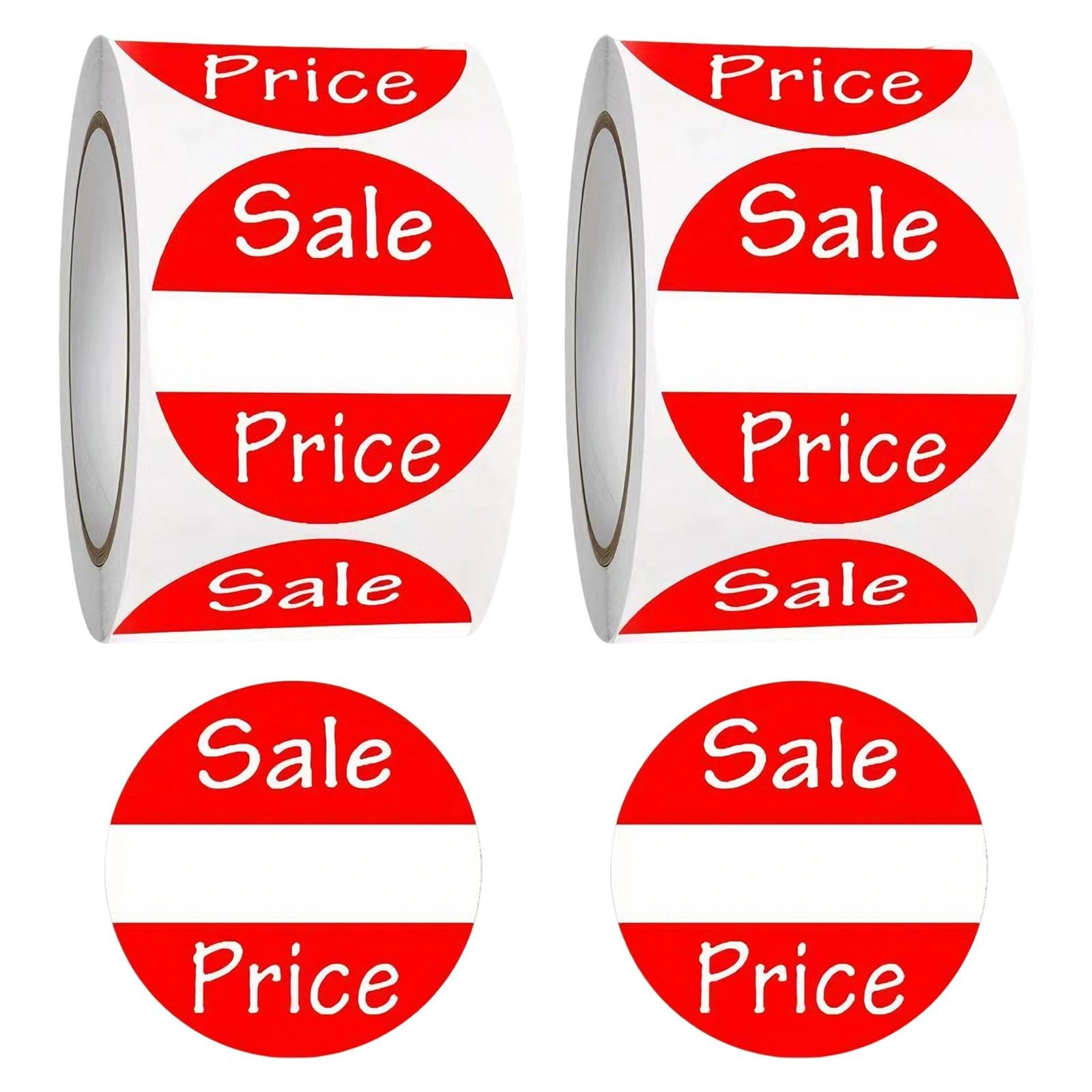 2 Rolls Price Labels Sale Paper Stickers Self Adhesive Round Red Price Retail Stickers for Shop Store Waterproof 500 Labels Per Roll