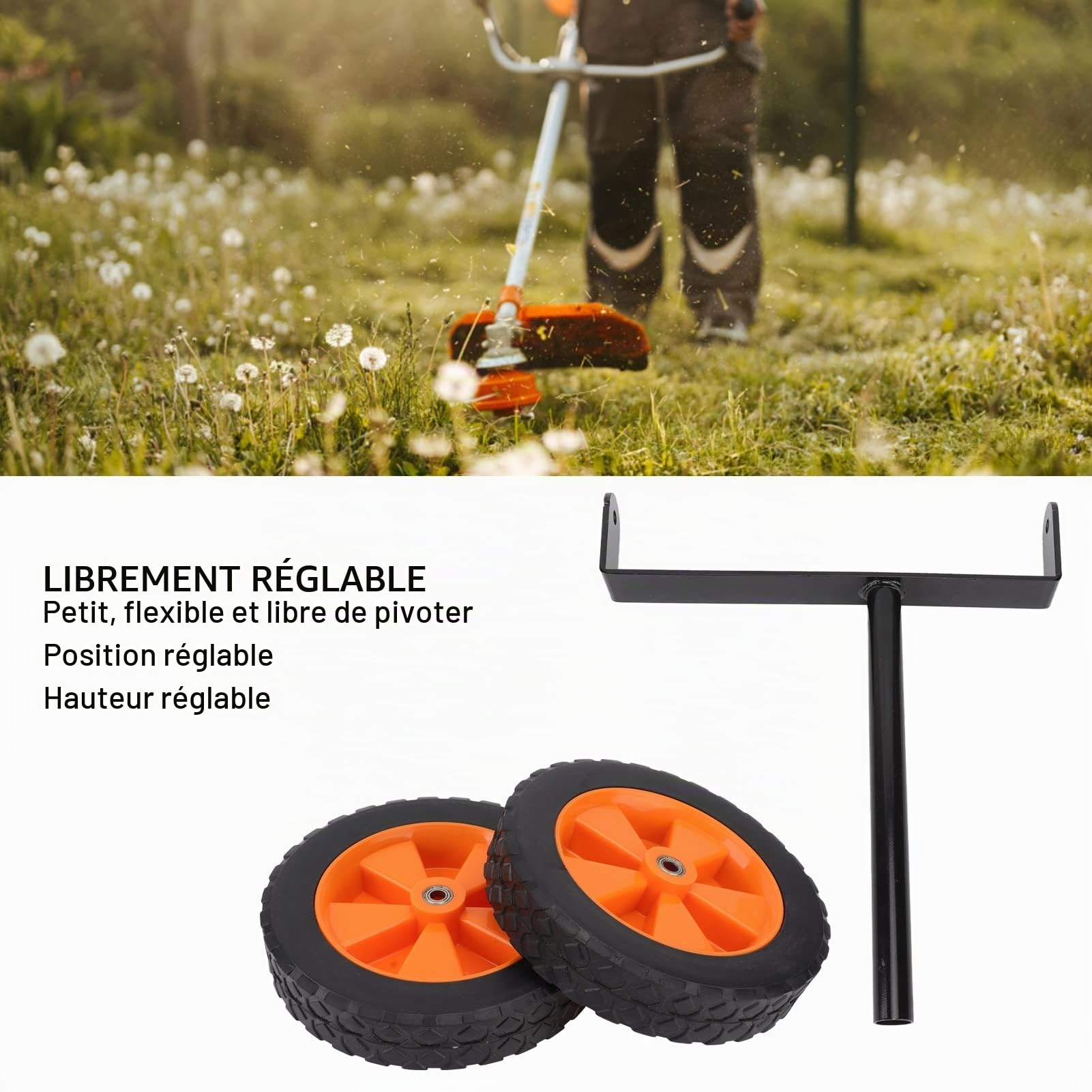 Coupe-bordures Roue auxiliaire réglable pour les tondeuses à gazon à axe 26mm 28mm