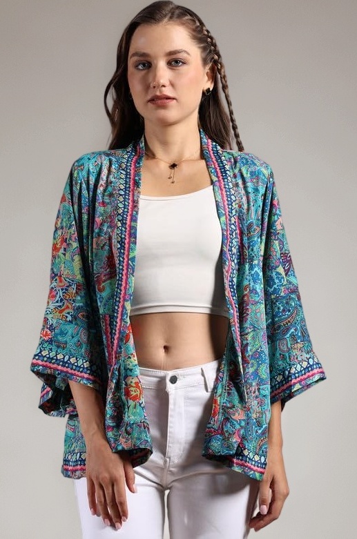 KE KANHA EXPORTS Women Shrug|Shrugs for Women Stylish|Cardigan |Boho Beach Cover Up|Border Print|Easily fits S-M-L|Bust 30-42 Inches|Length 28 Inches