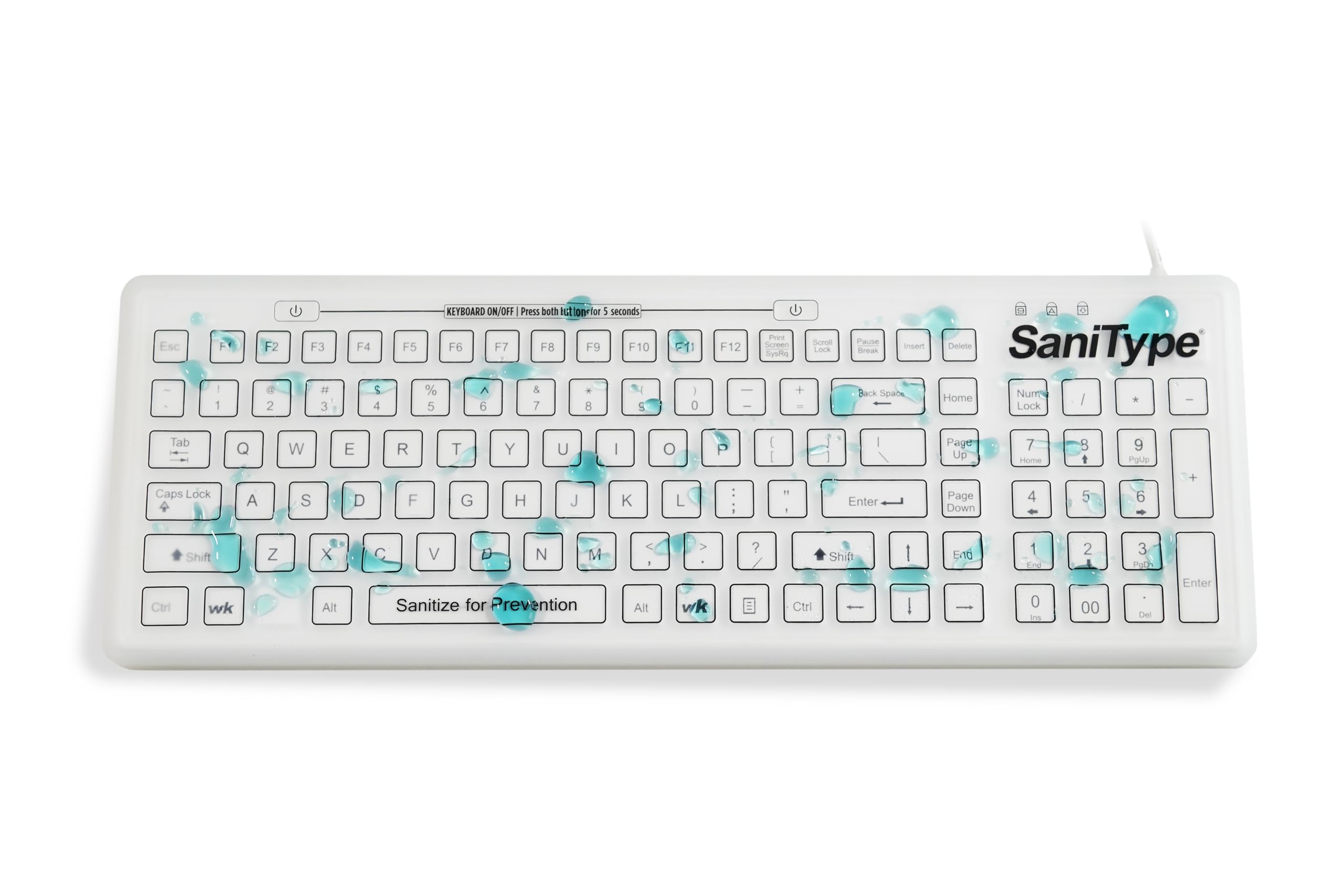“Swipe Clean” Flat Surface Washable Keyboard with ON/Off Switch (White) (USB) | KBSTRC106SC-W