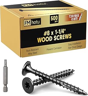 #8 x 1-1/4” Deck Screws, 500Pcs Star Drive Wood Screws, Rust Resistant Timber Screws for Timber/Log/Landscaping Wood, T20 Star Bit Included, Black