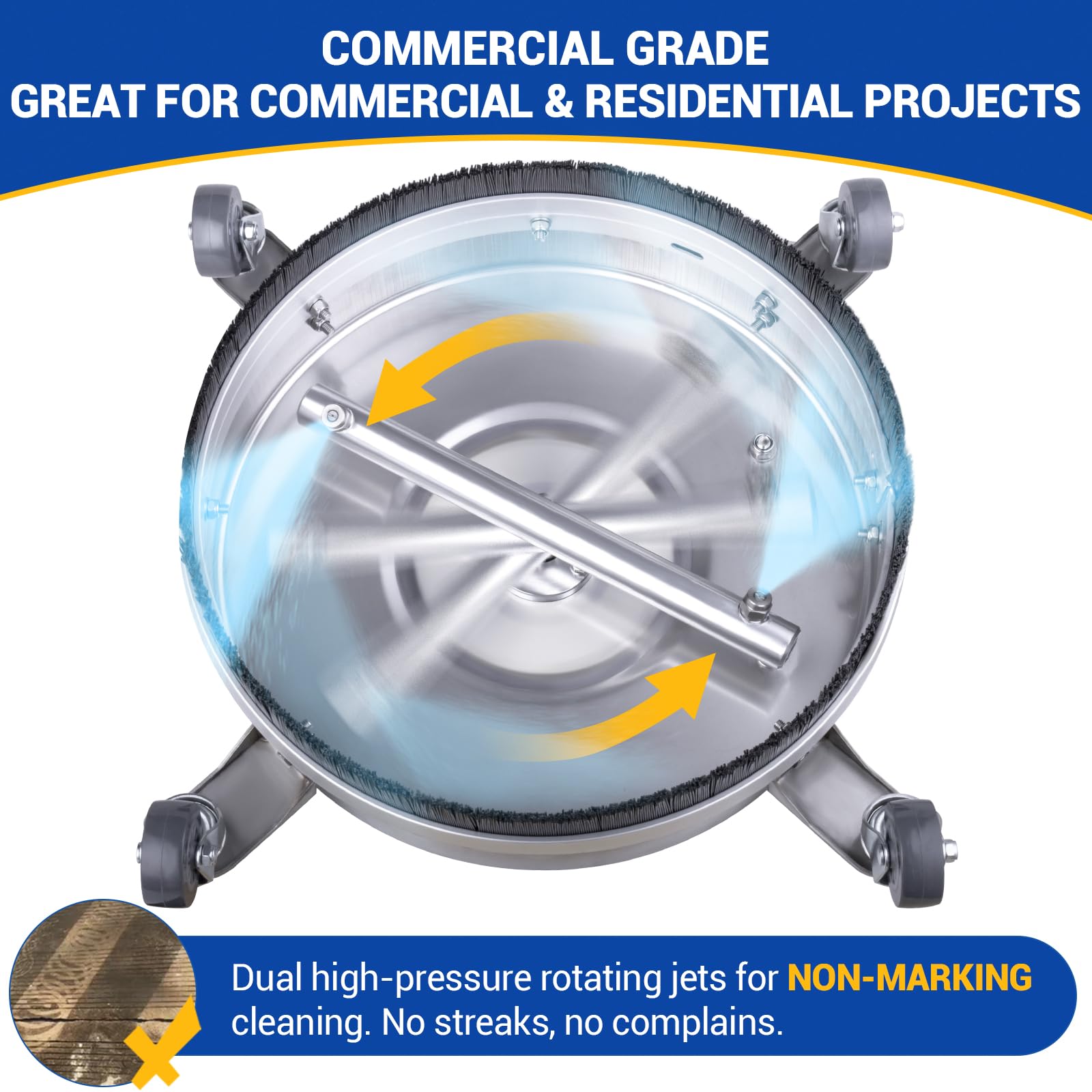 MEKOH 14" Pressure Washer Surface Cleaner 4500PSI, 4 Wheels Stainless Steel Power Washer Attachment for Driveway Sidewalk Patio Concrete, 1/4'' Quick-Connect, 2 Extension Wands & 5 Nozzles - 5