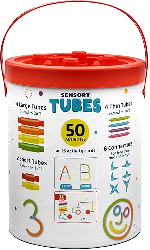 Miniatura 2 de Chuckle & Roar - Tubos sensoriales - Juguete sensorial Fidget para niños - Tubos de construcción con piezas interconectadas - Tarjetas didácticas de