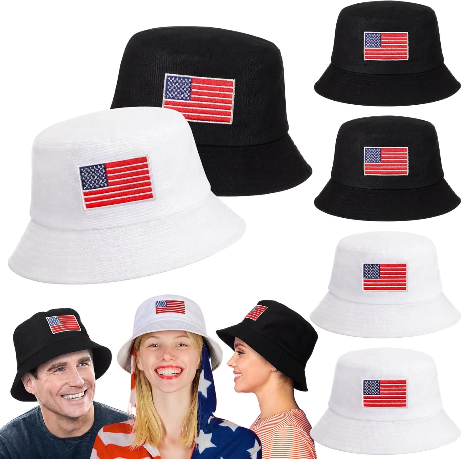 Shyyween Patriotic USA Visor Hats Bucket Hats Baseball Cap American Flag Adjustable Beach Cap 4th of July Accessories