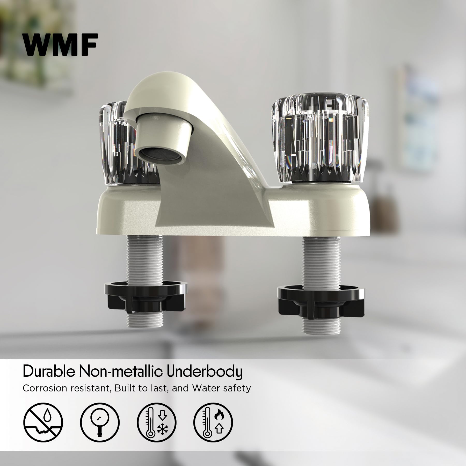 WMF RV Bathroom Faucet with Smoke Handles 4-Inch Centerset 2 Handle Sink Faucet for Camper Travel Trailer Mobile — view 6