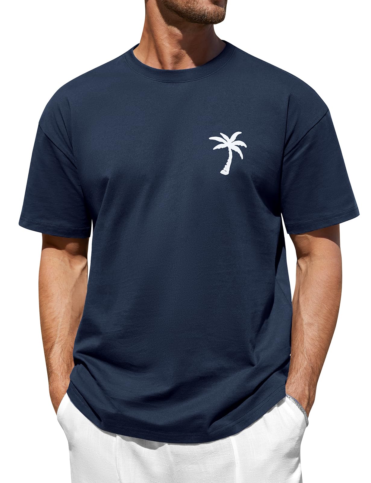 CMTOP Oversize Tshirt Herren Sommer Rundhals Kurzarm T-Shirt Aufdruck Lässig Shirt mit Palme Casual Lose Tops Tee