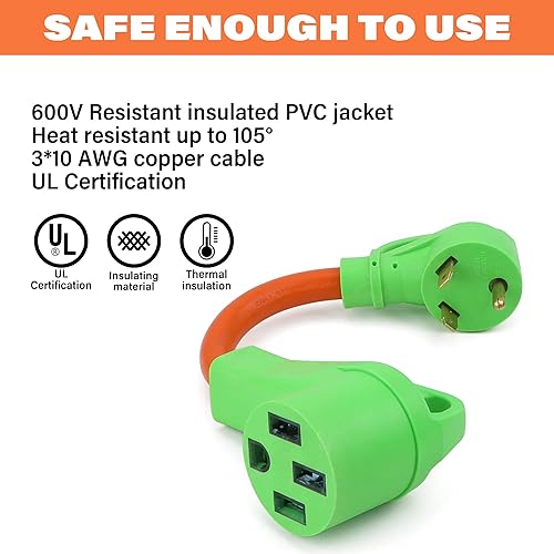 Miniatura 3 de Flameweld Cable adaptador para generador, NEMA TT-30P macho a 14-50R hembra Dogbone con mango, cable adaptador de generador RV de 30 amperios a 50