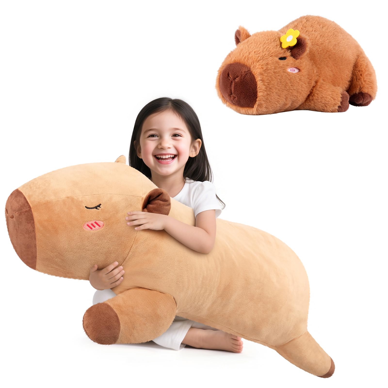 43 inch Giant Capybara Plush Likelike Giant Stuffed Animal for Stress Relief Companion and 12 Heatable Coolable Plushie