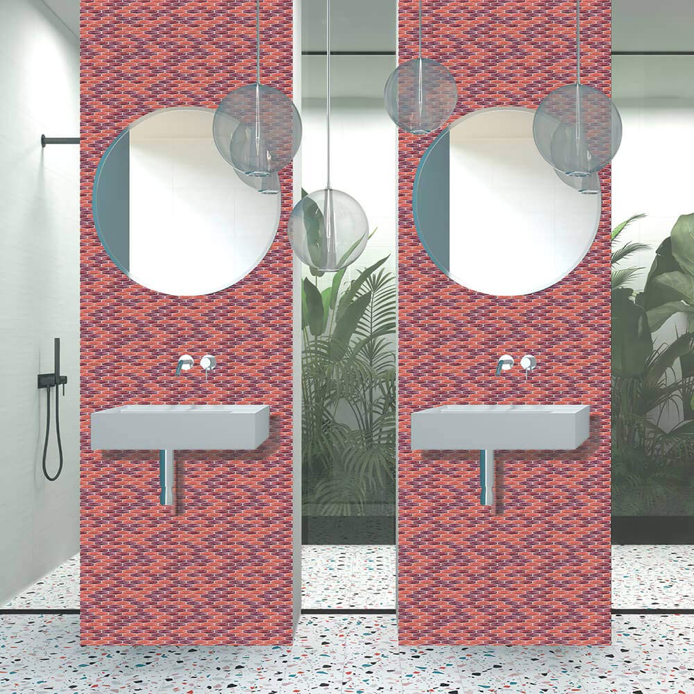 LMYSXAOZ Tile Stickers Red Pink Stick On Tiles,Self Adhesive Wall Tiles for Kitchen Bathroom,Vinyl Peel and Tiles,Stick Waterproof Oilproof 10 PC(10x10cm)