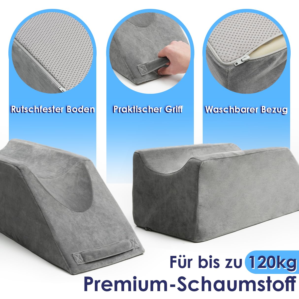 Beinkissen zum Hochlagern – Keilkissen 68x25x22 cm Memory-Schaum – Beinerhöhung nach OP für Fuß Knie Sprunggelenk – Tragegriff & Anti-Rutsch-Noppen – Venenkissen Sofa Bett – Bezug waschbar OEKO-TEX | Formstabile Beinerhöhung für Fuß, Knie & Sprunggelenk ·