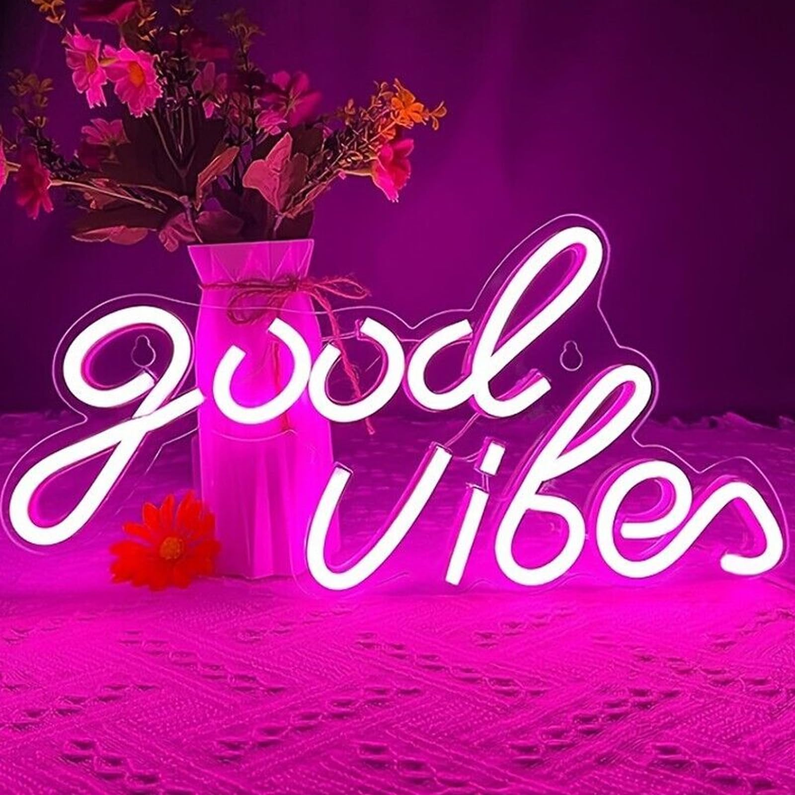 Good Vibes Neon Light Sign, insegne al Neon Good Vibes, Scritta Neon da Parete Insegne al Neon a LED, LED Night Light, Alimentata da USB Insegne Luminose per Camera da Letto Bar Club