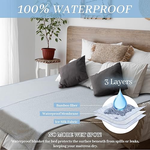 Miniatura 6 de Manta refrescante impermeable para parejas, tamaño Queen, de 80 x 80 pulgadas, suave con rayón derivado de bambú, para amantes del sueño, color gris