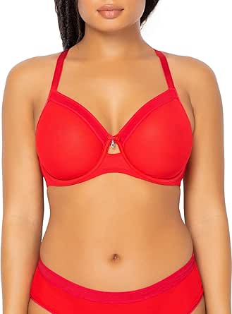 Curvy Couture Women's Sheer Mesh Full Coverage Unlined Underwire, Sexy Supportive Plus Size, See-Through Bras