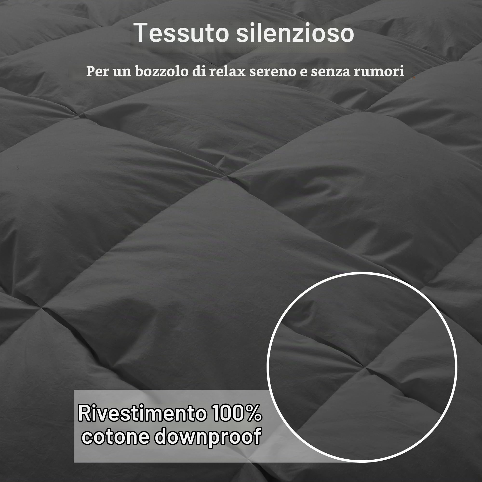 Deodar Piumino in Piuma d'Oca Matrimoniale Invernale 200x220 | 420gr/m² in Piumino e Piume per 4 Stagioni | Tessuto Puro Cotone | Lavabile | Certificato Öko-Tex e RDS | Grigio Scuro
