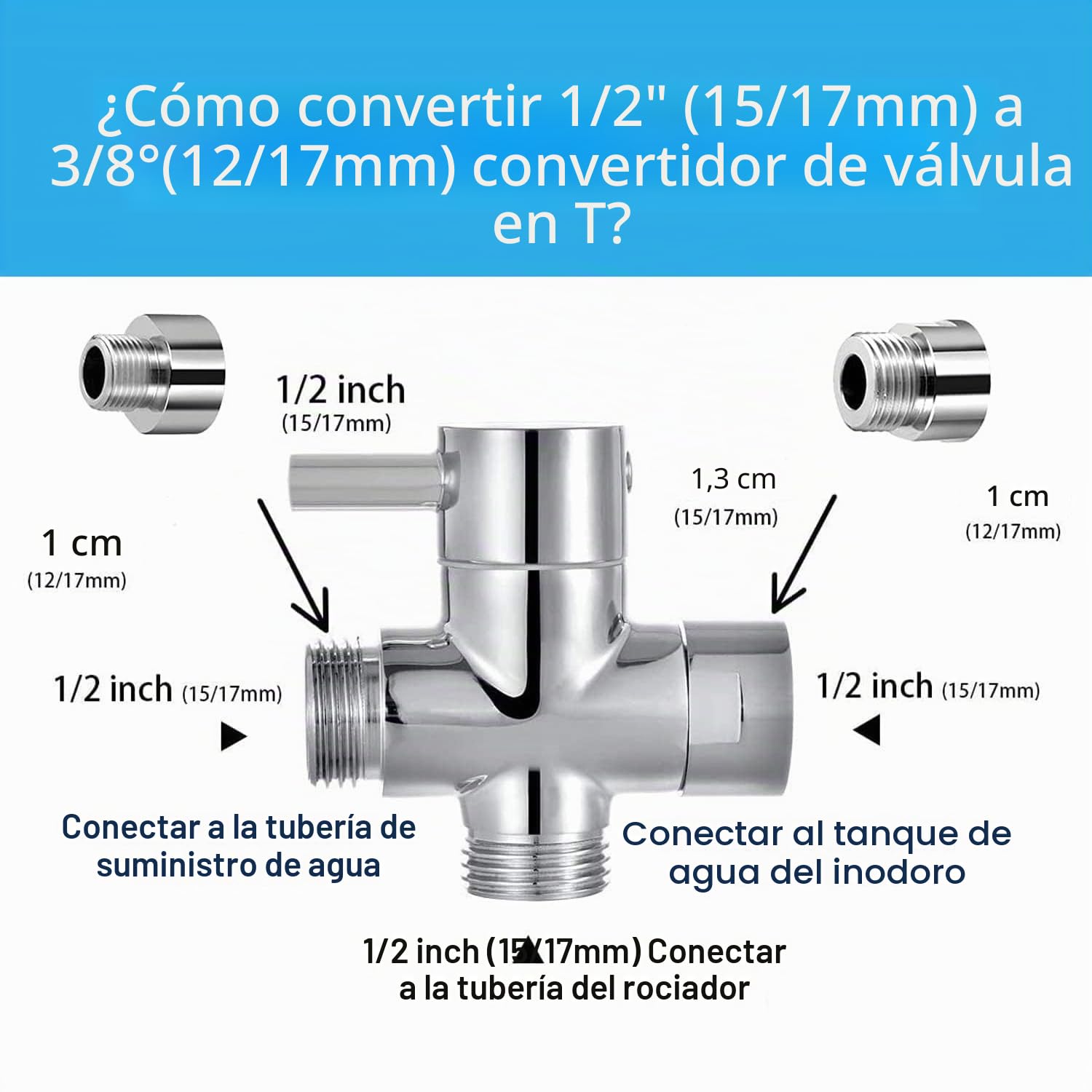 Kit de ducha para inodoro y aseo higiénico, kit de ducha Pulido con válvula de 3 vías (1/2"-3/8") - Ducha para higiene íntima (Plata)