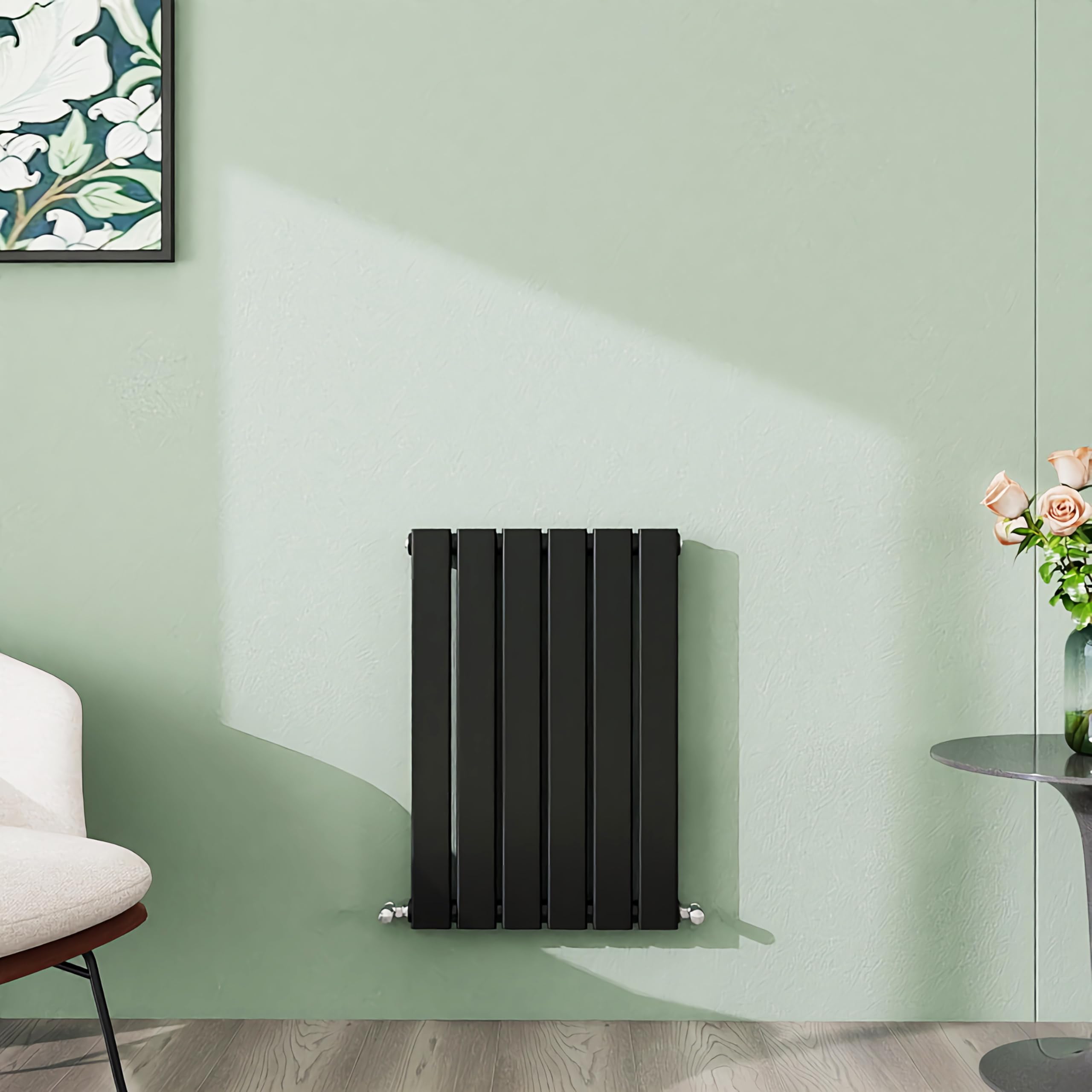 Simple Bathroom 600×408mm Black Horizontal Designer Radiator Single Panel Modern Central Heating Flat Panel Radiators