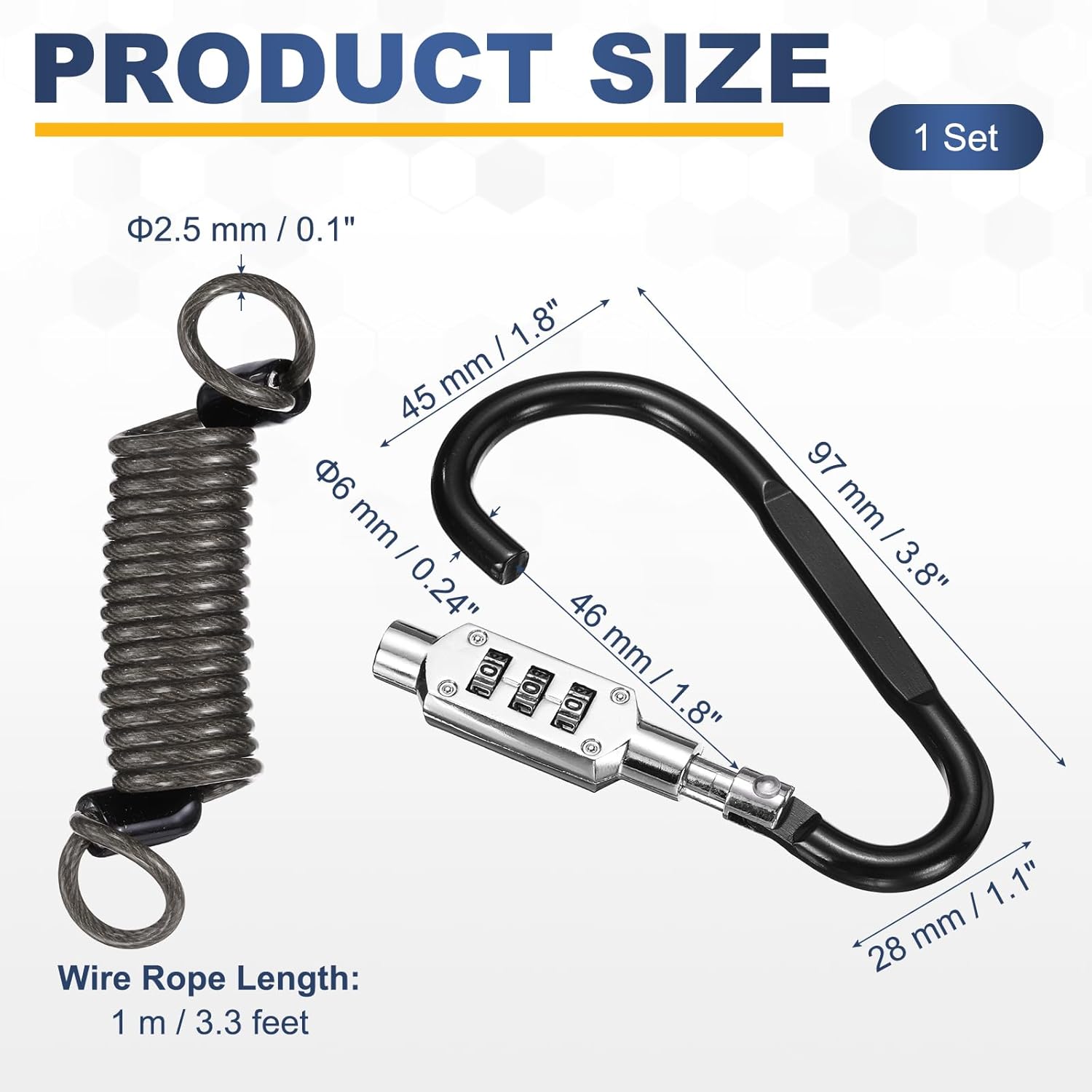 PATIKIL Security Steel Cable Lock, (3.3 Feet, Black), Double Loop Safety Wire Rope with 3.8" D-Shaped 3-Digit Code Combination Lock, Suit for - Bicycles/Motorcycle/Suitcase/Luggage